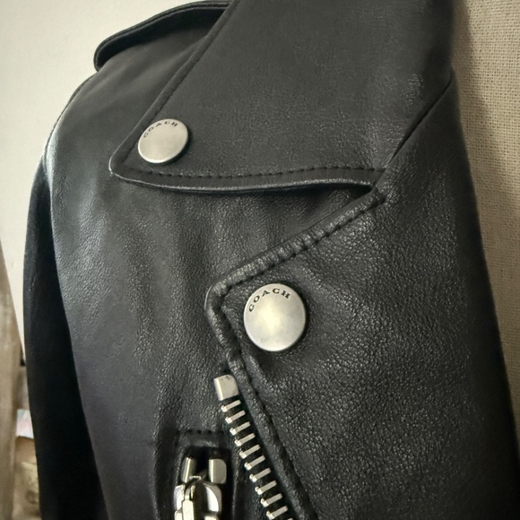 NWOT $875 COACH Black Leather Moto Motorcycle Biker Fringe Car Jacket 0 (XS) - Picture 5 of 10